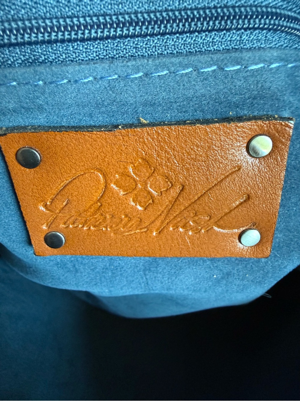 PATRICIA NASH “ADELINE” SAFFLOWER BLUE LEATHER CUT-OUT TOOLED EMBOSSED TOTE - Picture 5 of 16